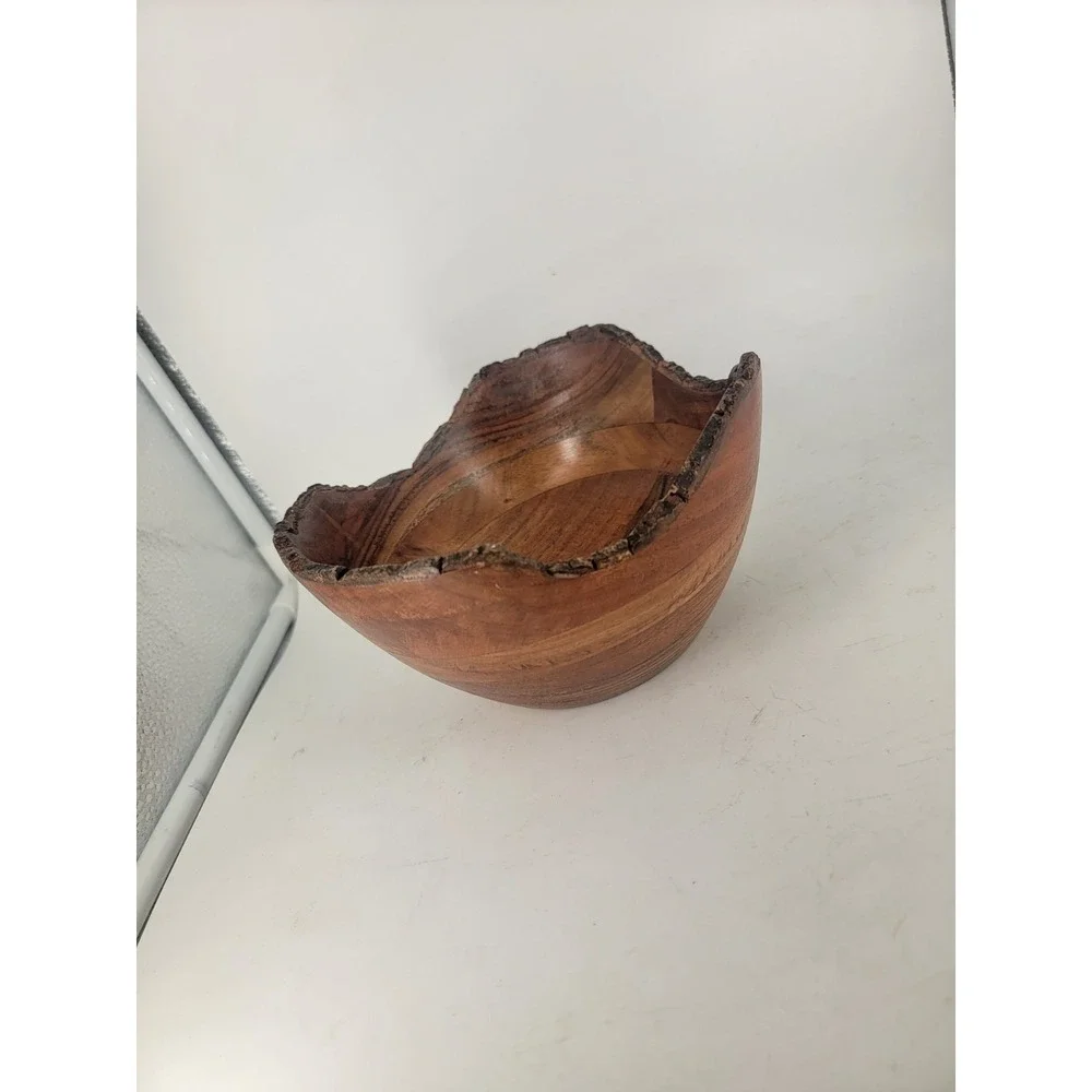 Natural Edge Hand Made Black Walnut Wooden Bowl ‎ 7 X 4 